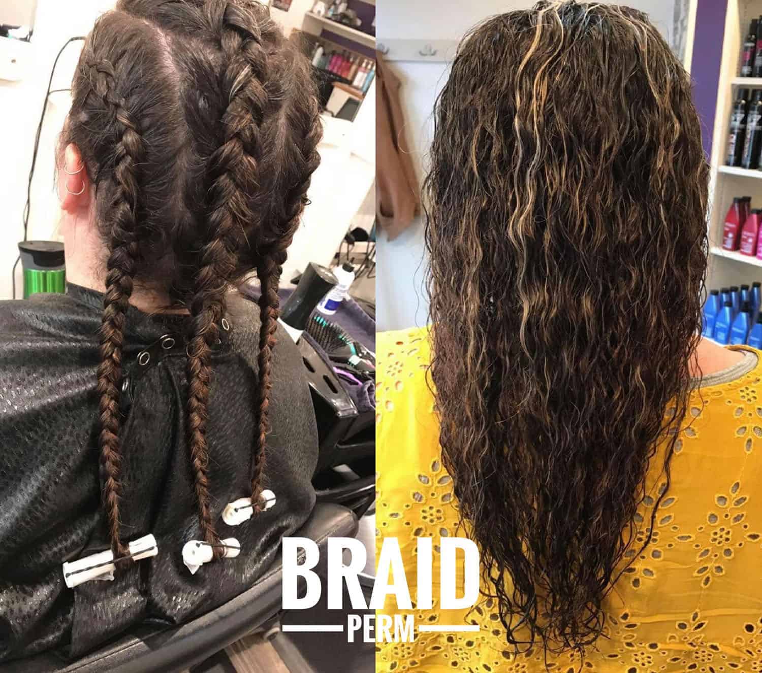 curly permed hair before and after